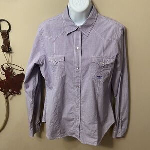 Roper Womens Purple Check Western Pearl Snap Fitted Shirt - Nice! Size M